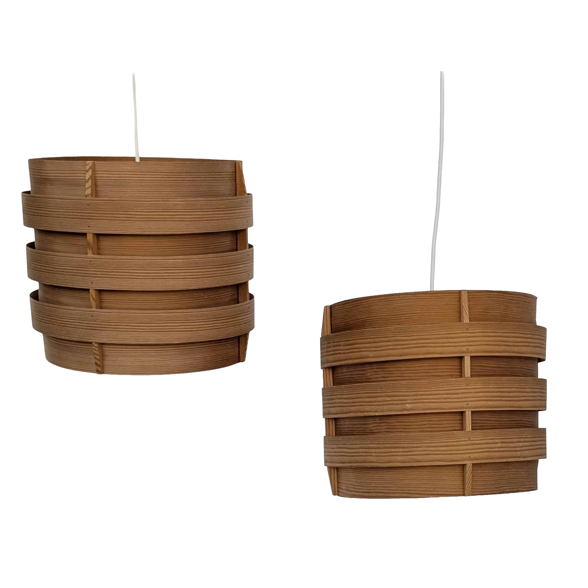 Hans-Agne Jakobsson Pair of T512 pendant lamps in pine veneer - Sweden 1970's
