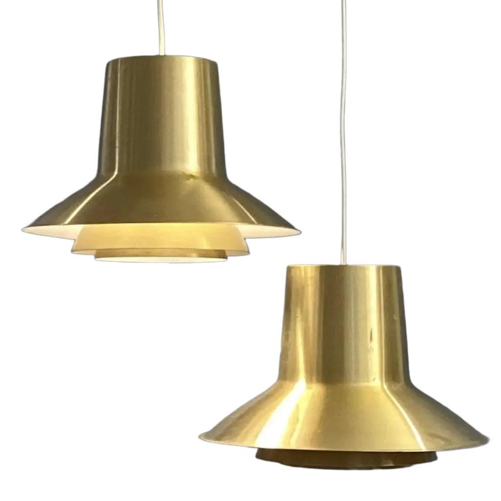 Sven Middelboe Auditori for Nordisk Solar Pair of brass coloured aluminium pendant lamps